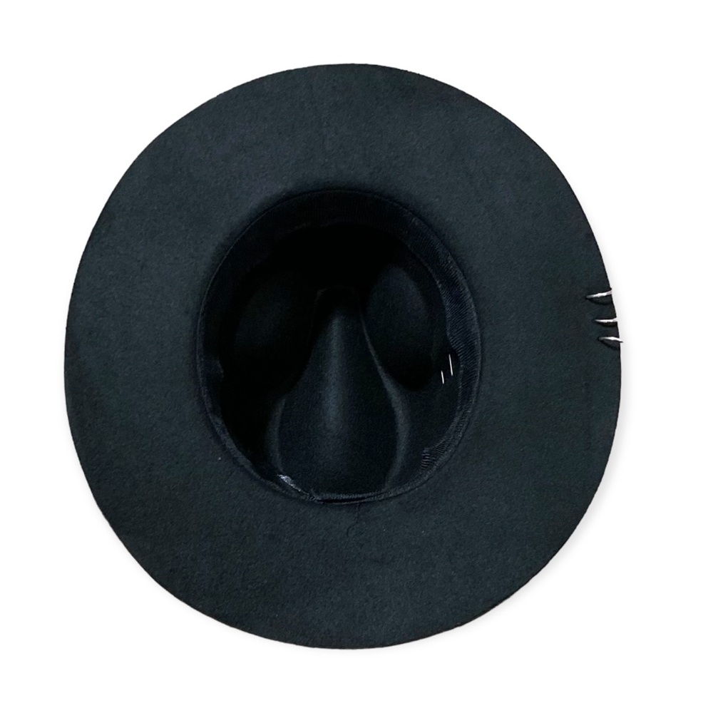 NEW Black Fedora Hat Wide Brim Tall Crown Silver Detailed Panama Fedora Hat - Picture 3 of 3